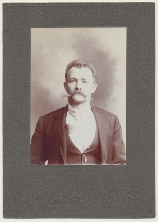 Disheveled Man w/ Scraggly Hair, Off Center Tie. Mounted Silver Print. Delaware.