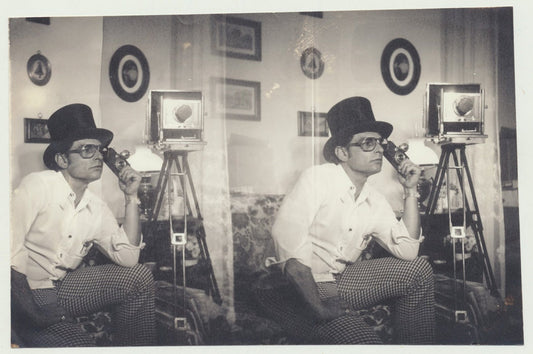 Double Print. Man in Top Hat w/ Multiple Cameras. Silver Print.