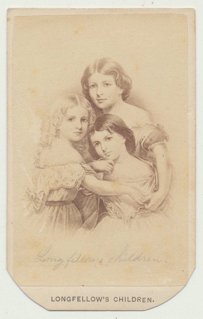 Three Sisters Sharing a Moment. Photograph of Drawing. CDV.