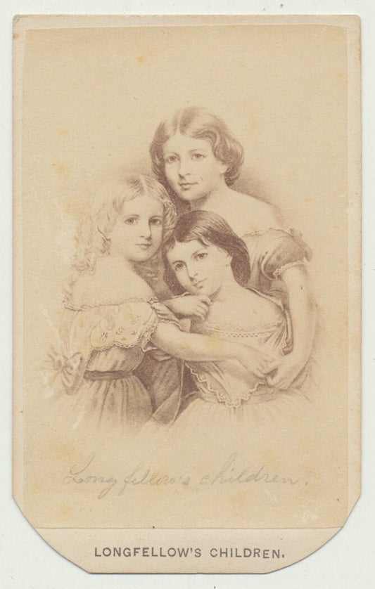 Three Sisters Sharing a Moment. Photograph of Drawing. CDV.