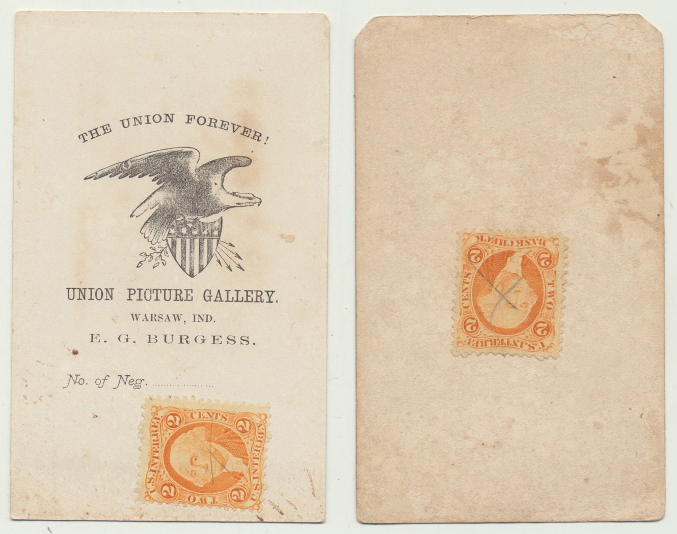 Civil War Era Portraits w/ Stamps. Stern Man and Woman. Set of 2 CDV Prints.