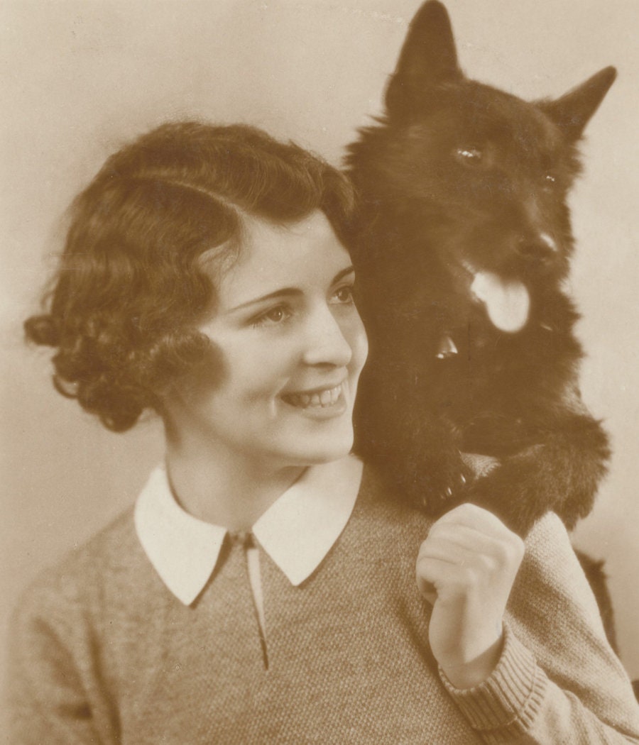 Woman w/ a Dog Barely Fitting on Her Shoulder. 1930. Berlin. Photo Postcard.