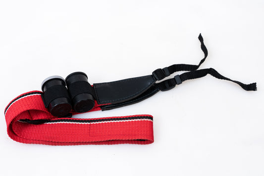 Unbranded Red, White, and Black Camera Strap w/ Two 35mm Film Holders