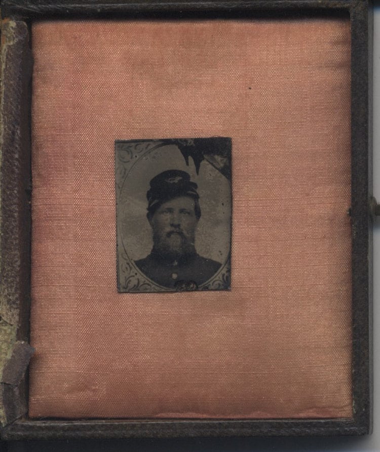 Mini Tintype of Civil War Soldier in Uniform - in Half Case