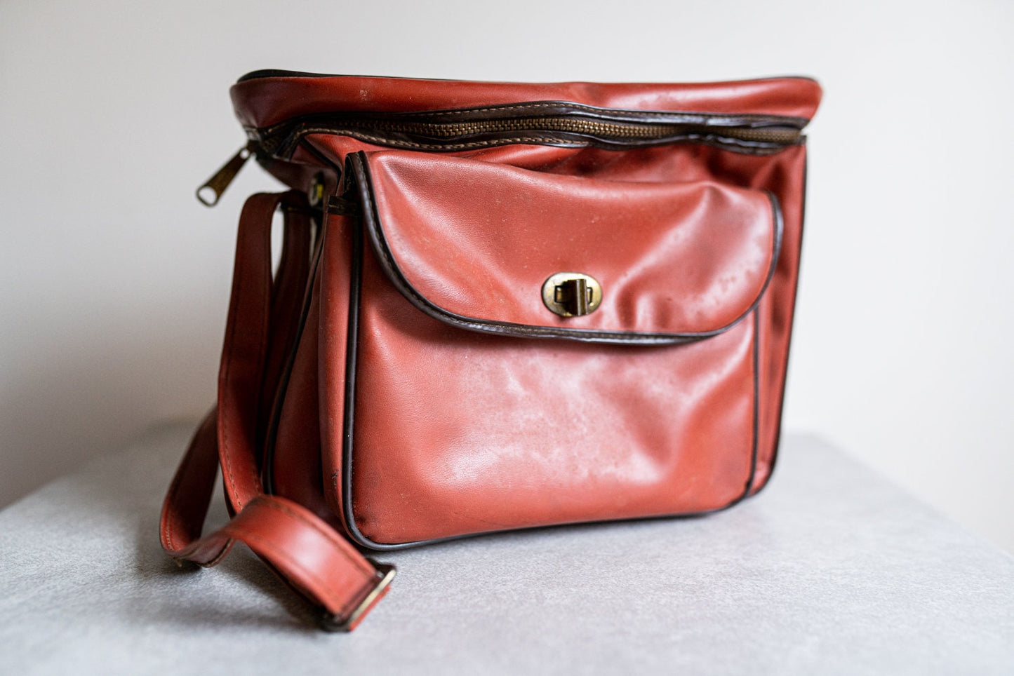 Vintage Reddish Brown Camera Bag w/ Strap - Circa 1960s
