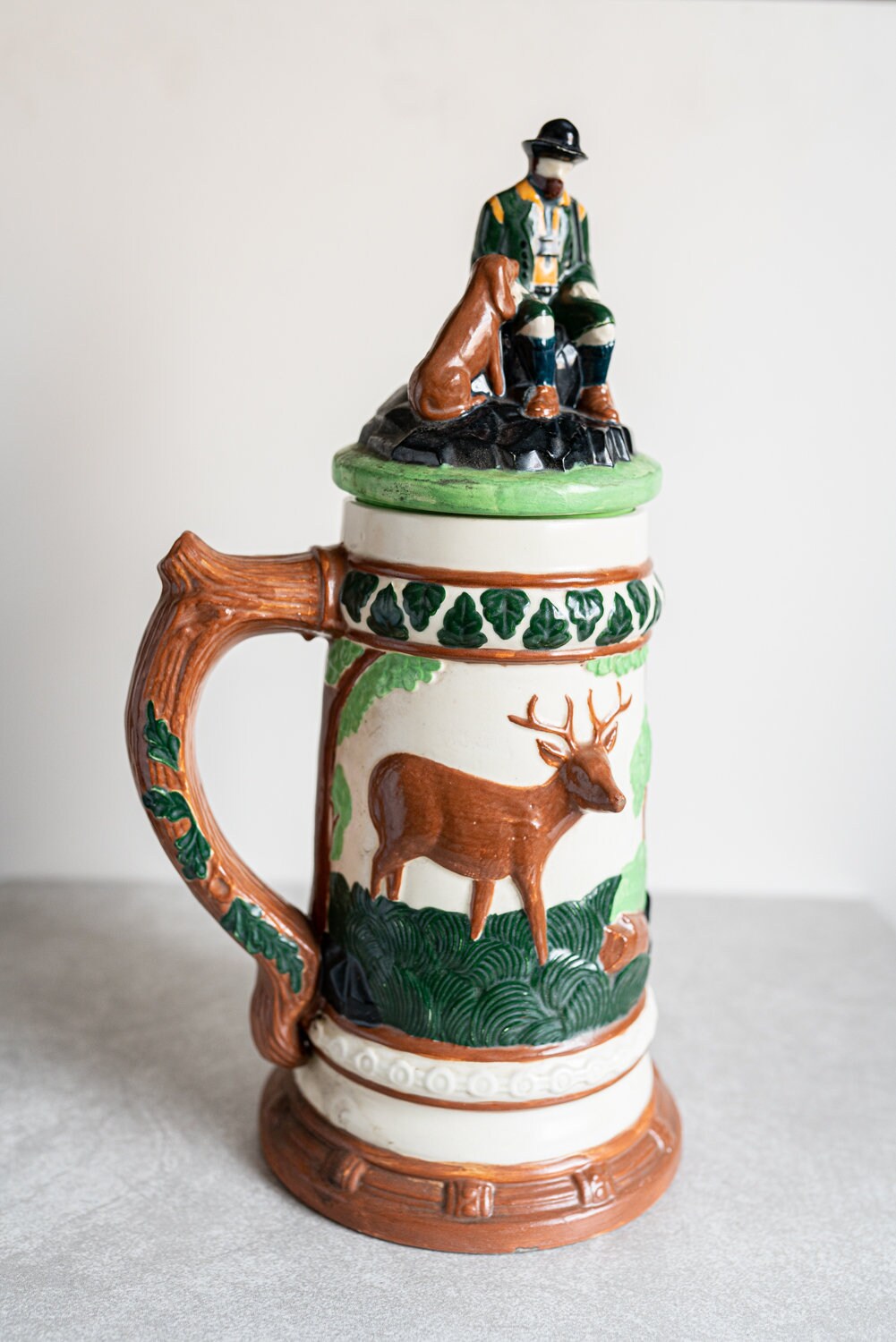 Large Handle Mug w/ Deer, Dog, and Hunter