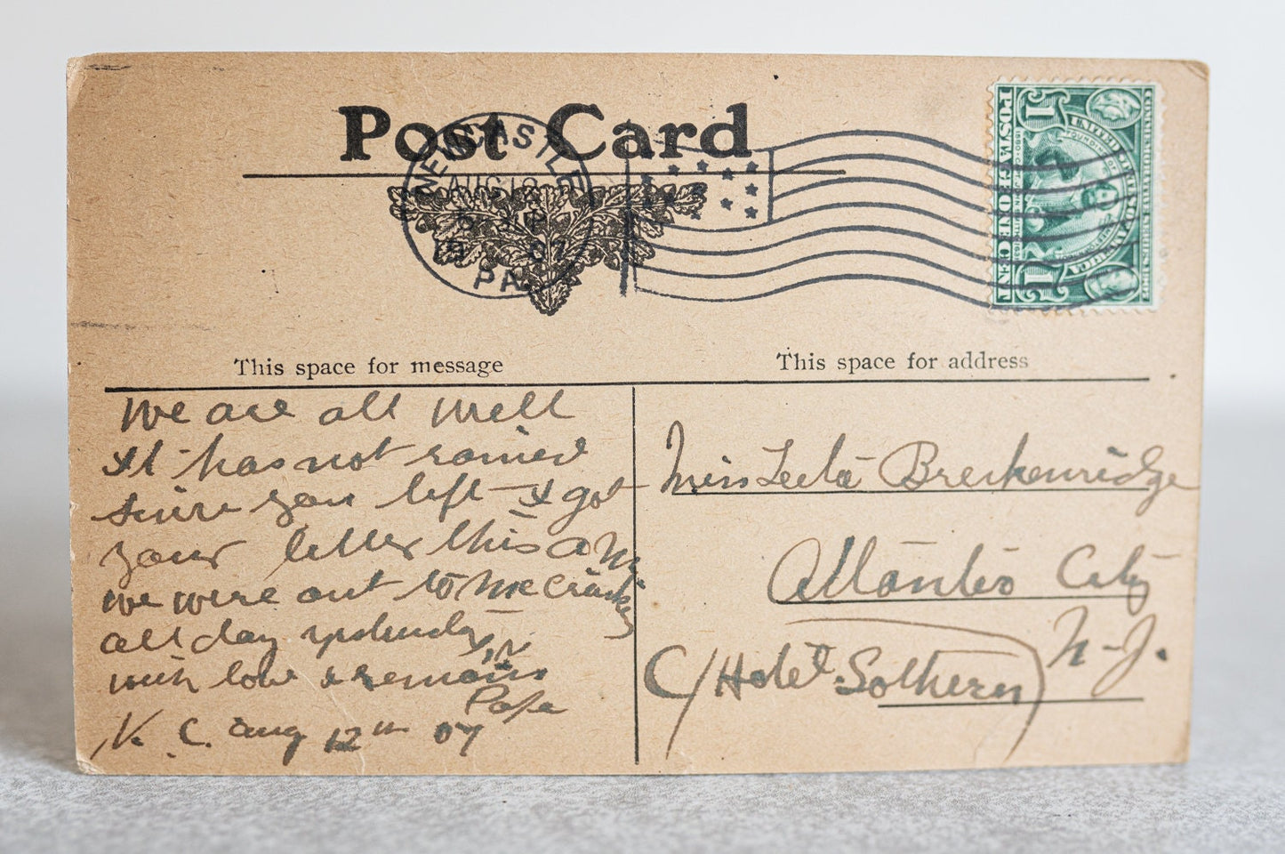 Telegraph Post-Card with Message Mailed 1907