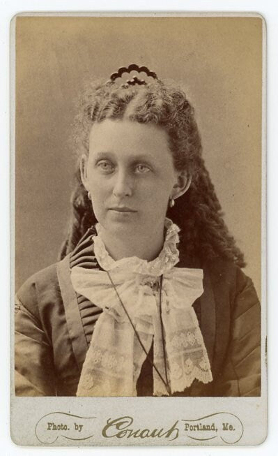 Portrait of a Woman w/ Curly Hair - Conaut - Portland, Maine - 1876 Vintage CDV