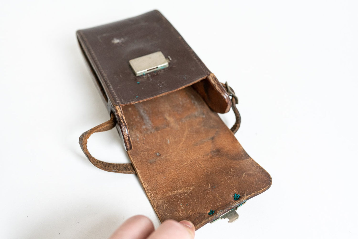 Vintage Dark Brown Leather Camera / Accessory Case w/ Hand Carry Strap