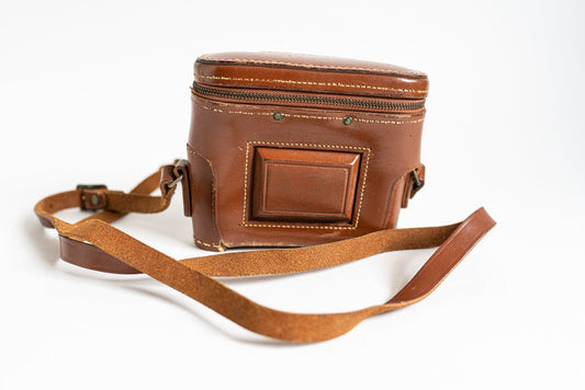 Vintage Brown Leather Fitted Camera Case w/ Strap