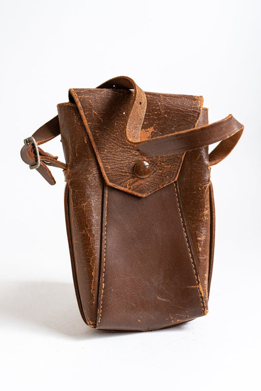 Vintage Brown Leather Compact Camera / Accessory Case w/ Hand Strap