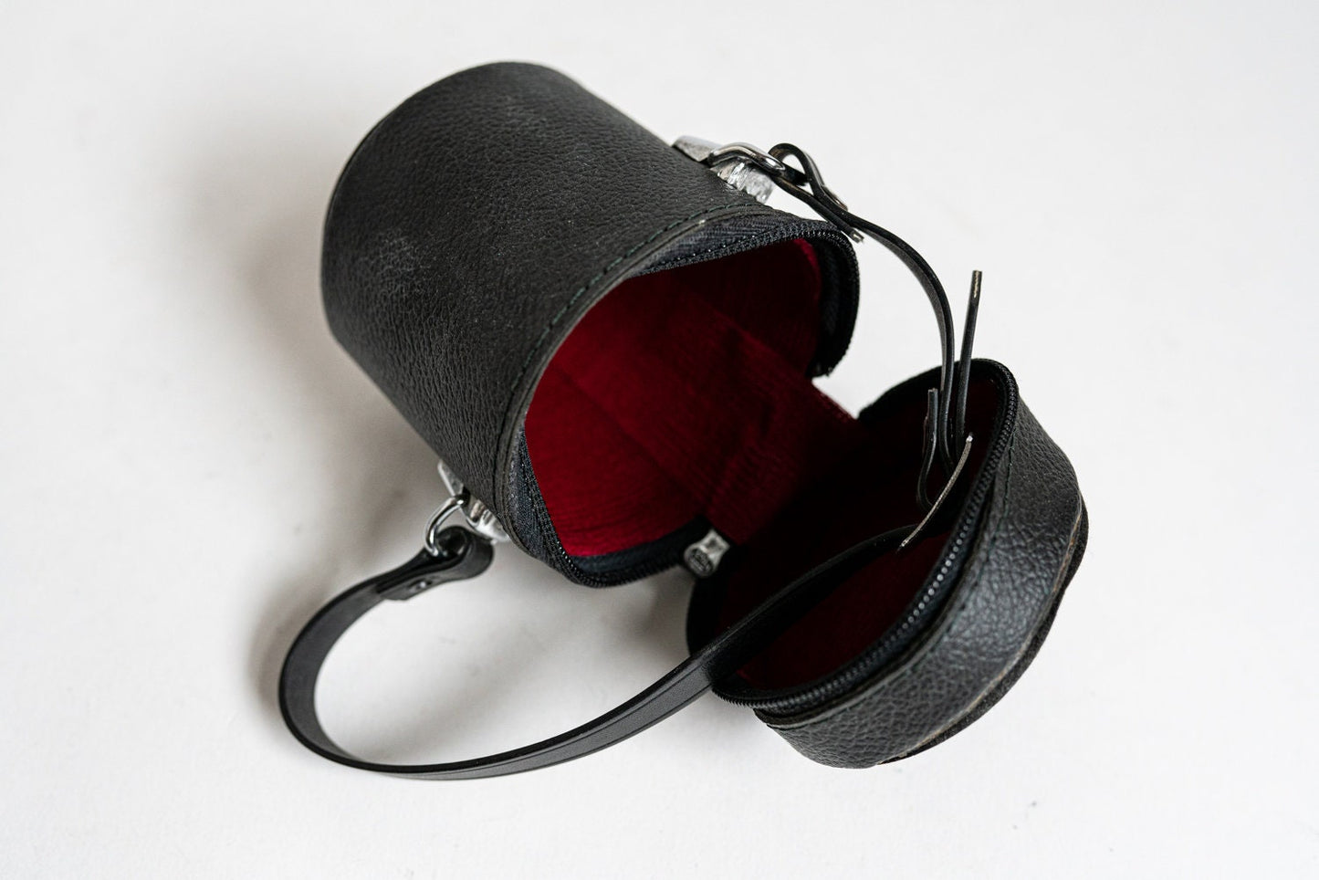 Vintage Black Leather Camera Lens / Accessory Case w/ Strap