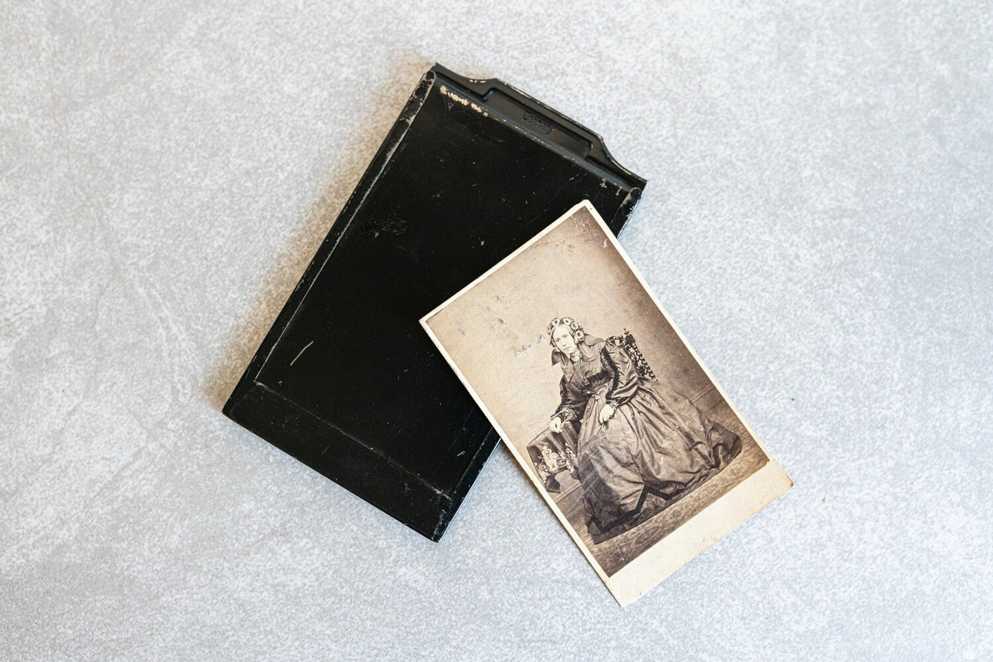 Vintage Bee Bee Film Holder (1 Septum) w/ Vintage Photograph of a Victorian Lady