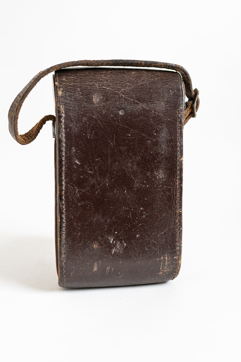 Vintage Dark Brown Leather Camera / Accessory Case w/ Hand Carry Strap