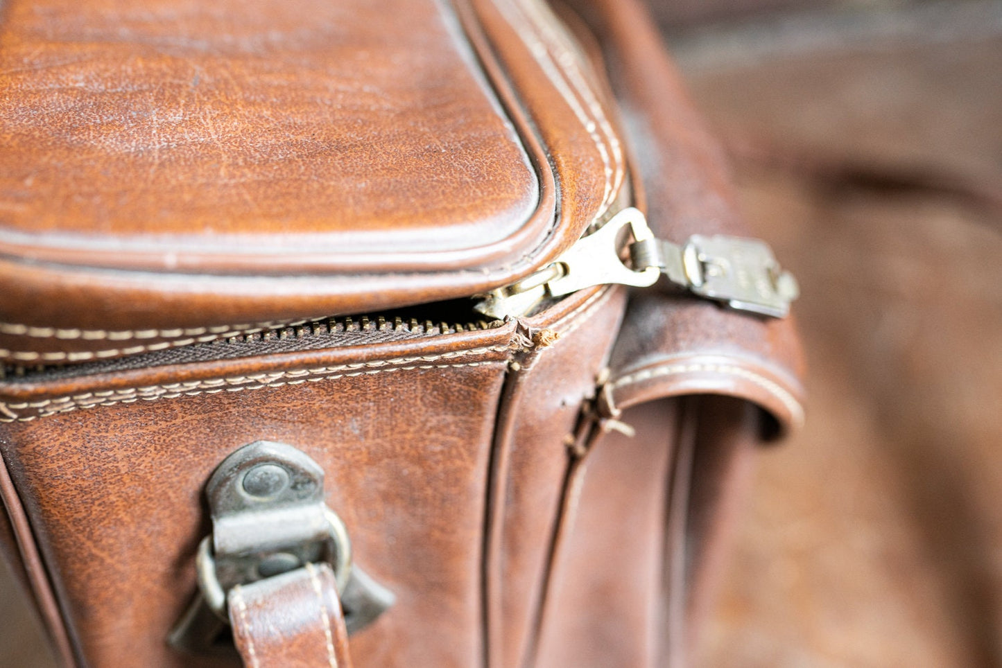 Vintage Brown Leather Camera Bag w/ Strap - Circa 1950s