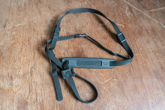 Vintage Black Minolta Camera Strap w/ Shoulder Pad, Cap Keeper