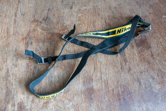 Vintage Nikon Camera Strap - Black and Gold - Circa 1970s