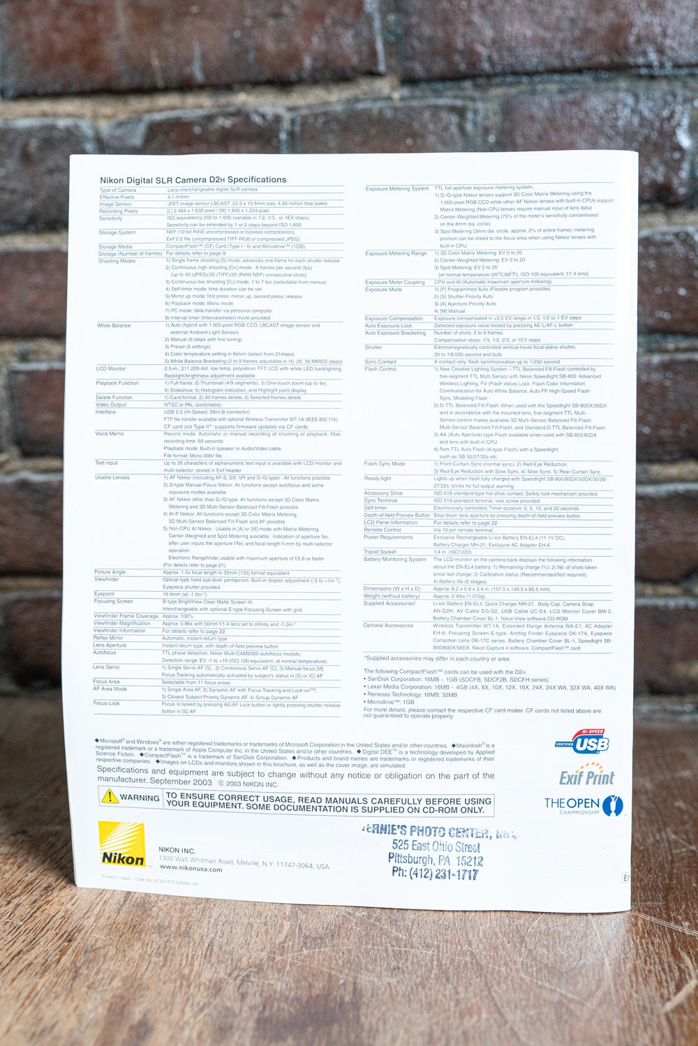 Nikon D2H Digital SLR Camera Brochure Guide - At the Heart of the Image