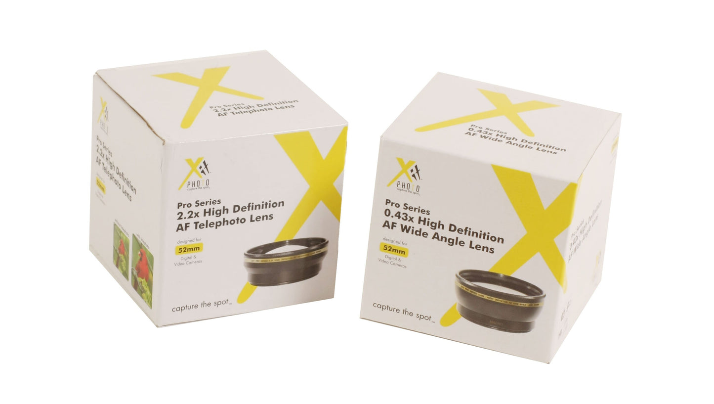 X Photo Pro Series 52mm AF 2.2x Wide Angle and 0.43 Telephoto Lens - New
