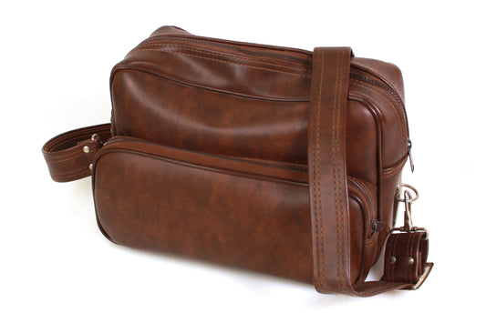 Camera Bag Brown Vinyl 1960s w/ Shoulder Strap