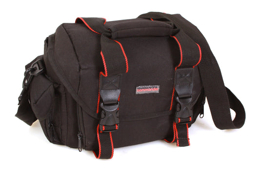 Vintage Camera Bag 1970s Black & Red Stripe