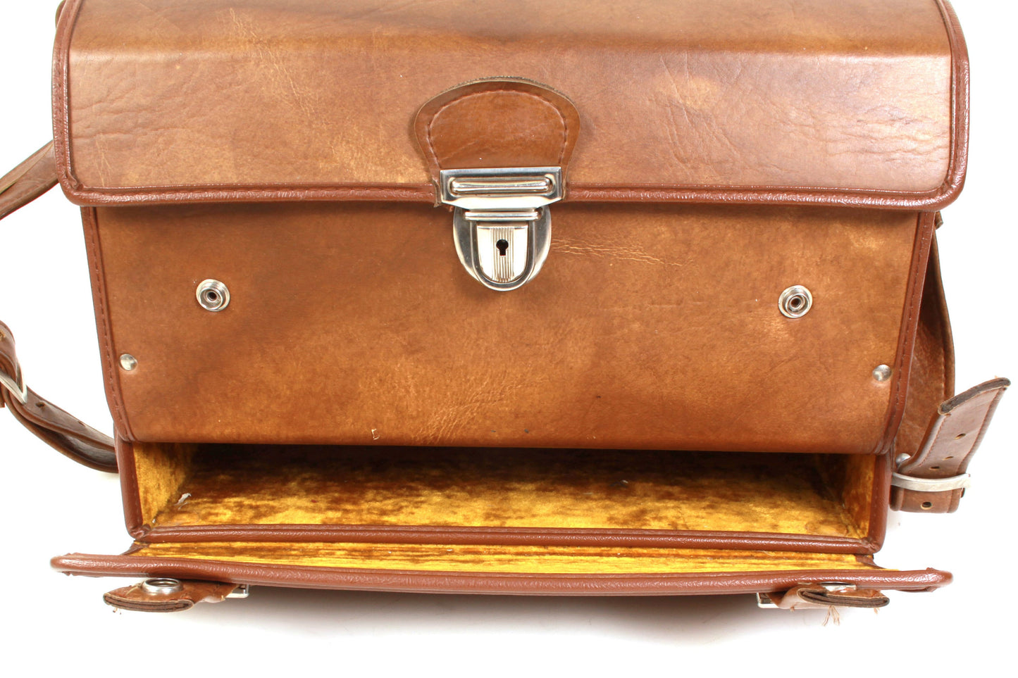 Vintage Camera Case Hard 1970s - Top & Bottom Compartments - Yellow Velvet Inside