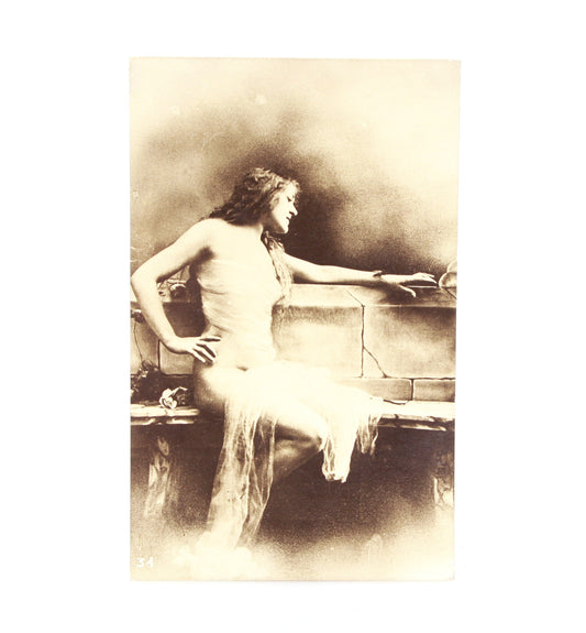 Vintage French Post Card of Elegant Woman Sepia Tone Photo