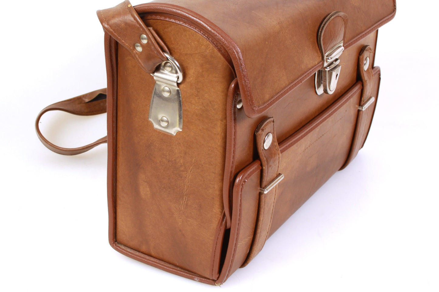 Vintage Camera Case Hard 1970s - Top & Bottom Compartments - Yellow Velvet Inside