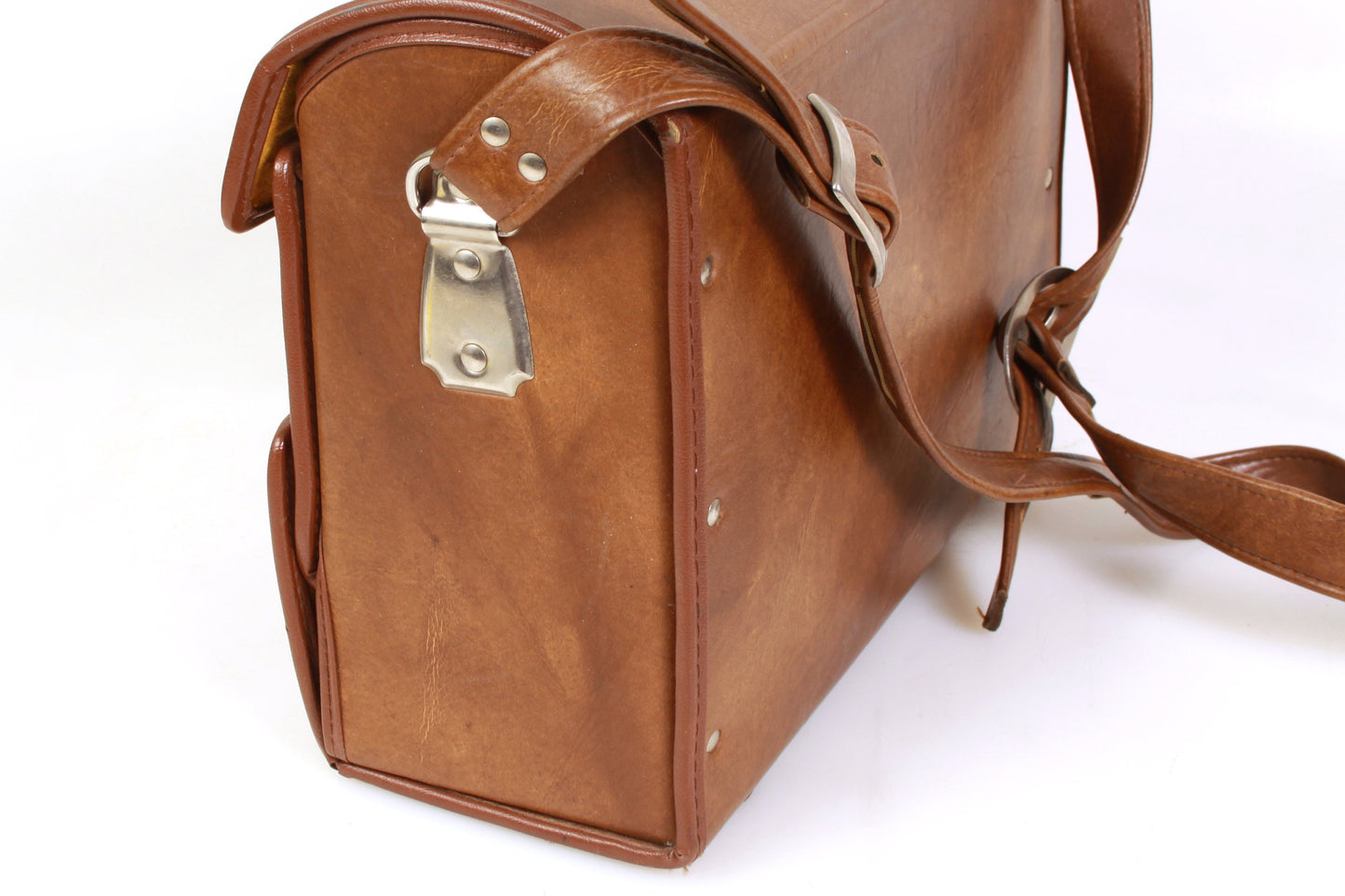 Vintage Camera Case Hard 1970s - Top & Bottom Compartments - Yellow Velvet Inside