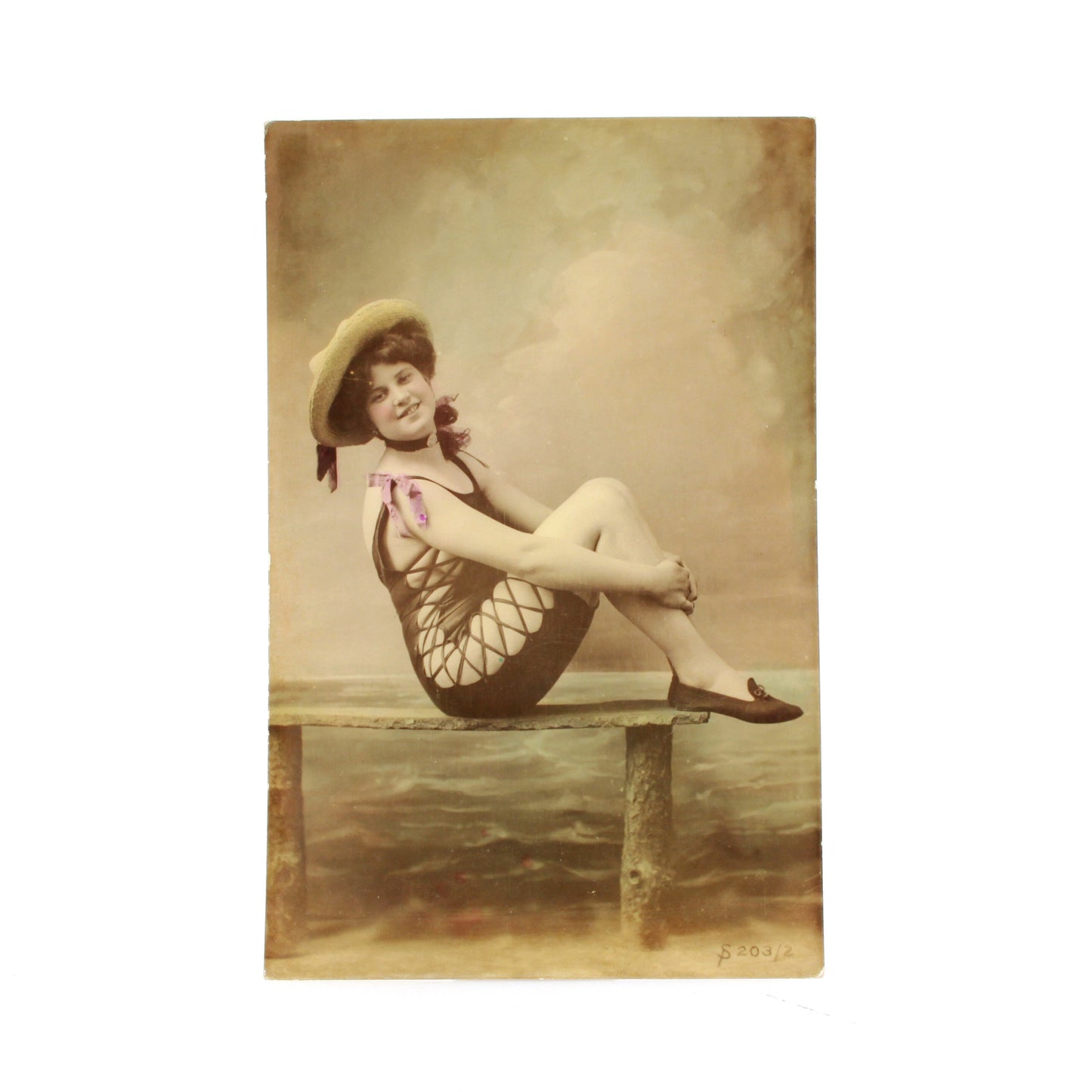 Early 1900s French Photo Postcard Risqué Hand Tinted Set of 3