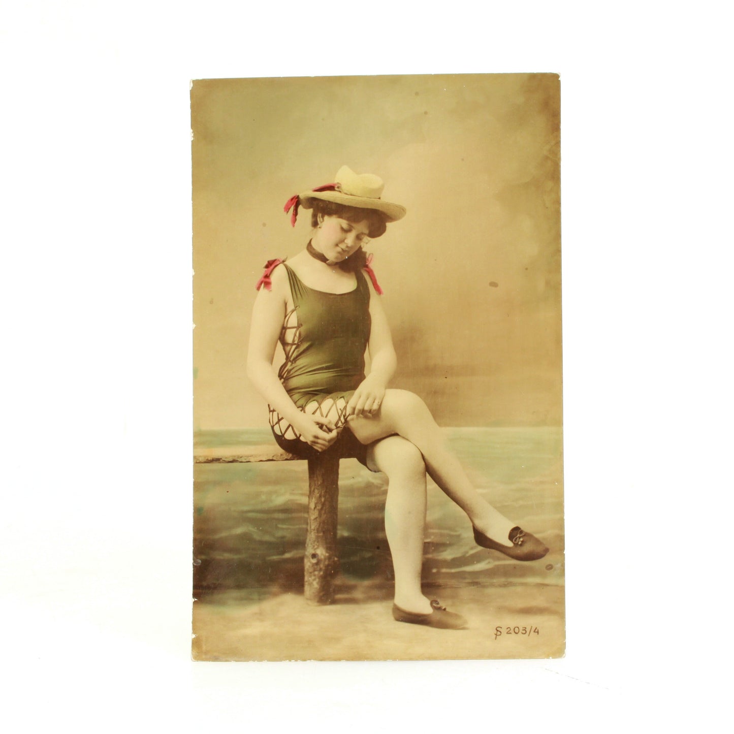 Early 1900s French Photo Postcard Risqué Hand Tinted Set of 3