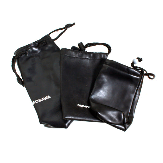 Vintage Black Leather Soft Lens Case Bags Set of 3 Various Sizes