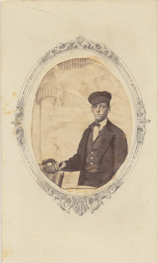 Young Man Wearing a News Boy Cap. CDV.