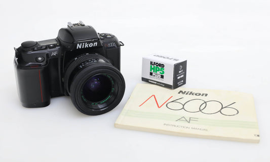 Vintage Nikon N6006 AF 35mm Film Camera with Manual and Ilford HP5 Plus B&W Film