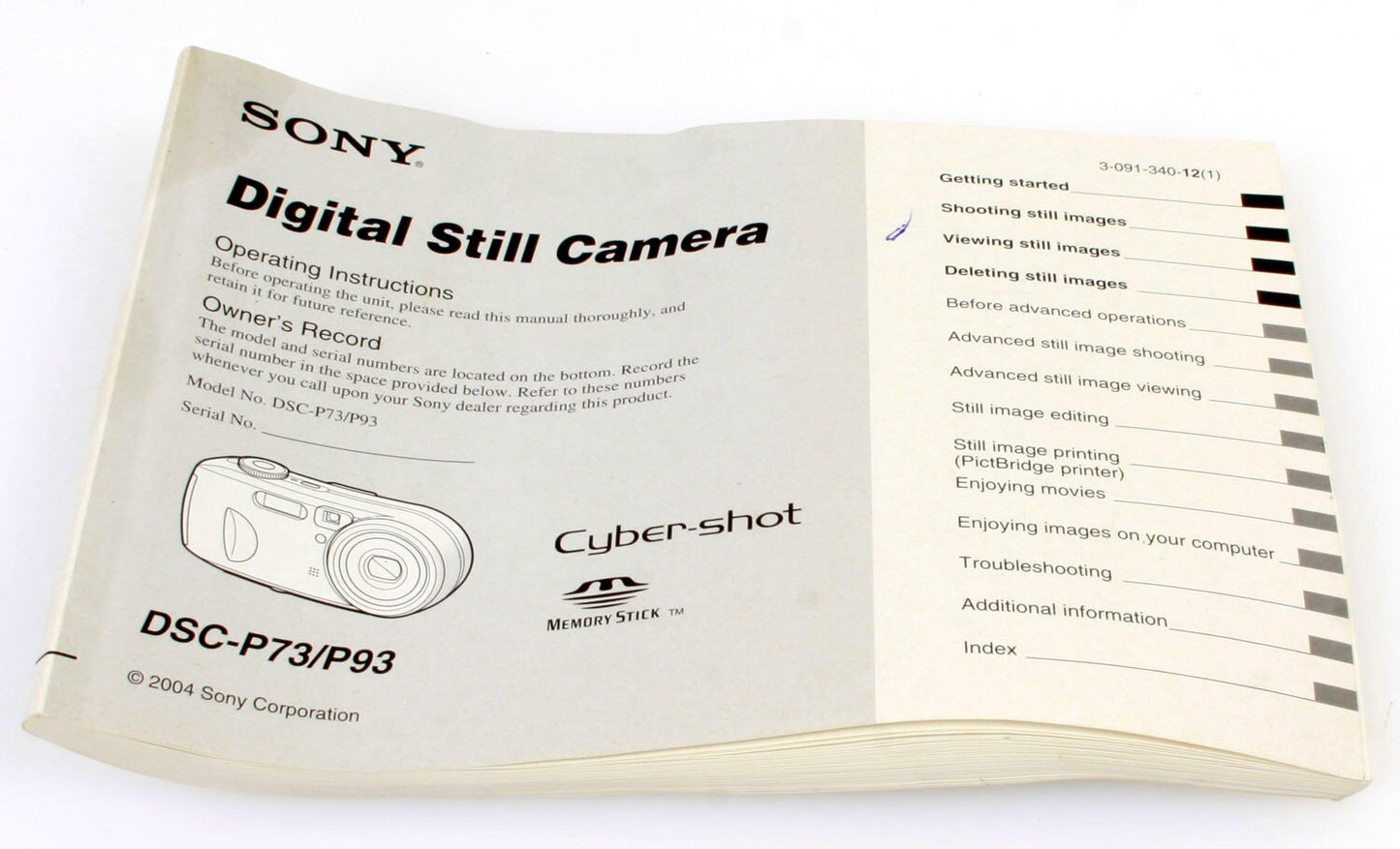Sony Digital Camera Manual Cyber Shot DSC-P73/P93