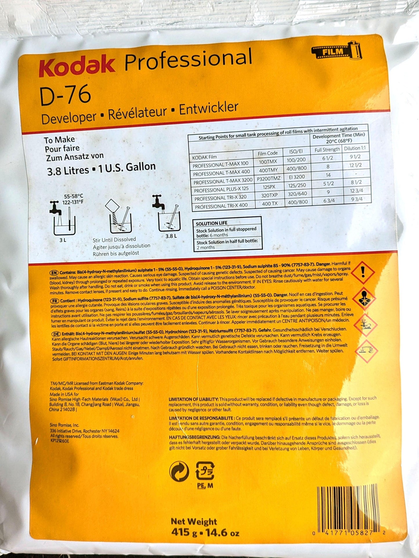 Kodak D-76  Pro Developer Powder for B&W Film, Makes 1 Gallon