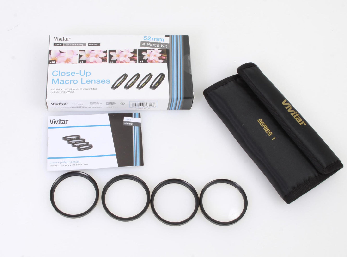 52mm closeup lens filter set of 4 +1/+2/+4/+10. with case
