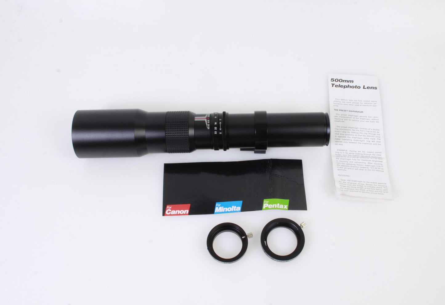 500mm lens for Canon Minolta Pentax with detachable mount, with case