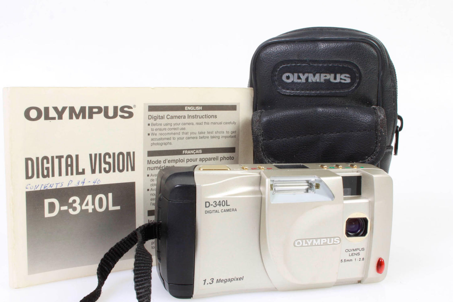 Olympus D-340R Digital Camera With Leather Bag and Instruction Manual