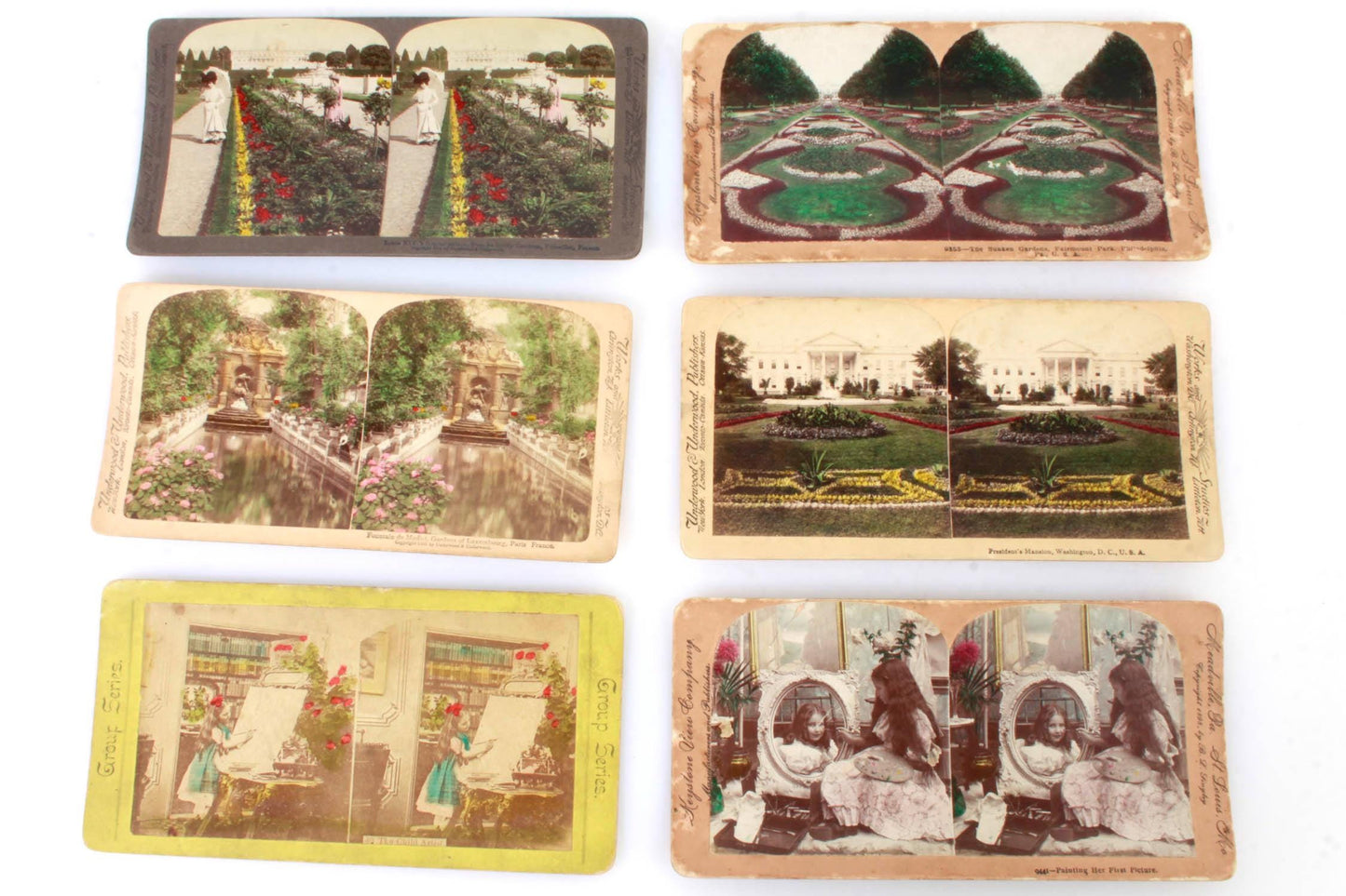 Stereoview Cards, Lot of 6, Hand Colored.