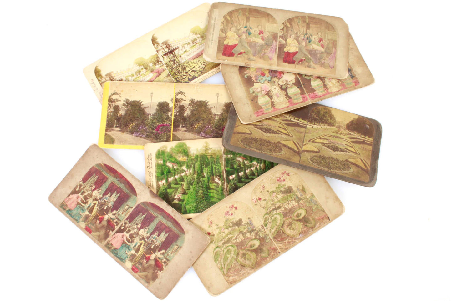 Stereoview Cards Lot of 9 Hand Colored