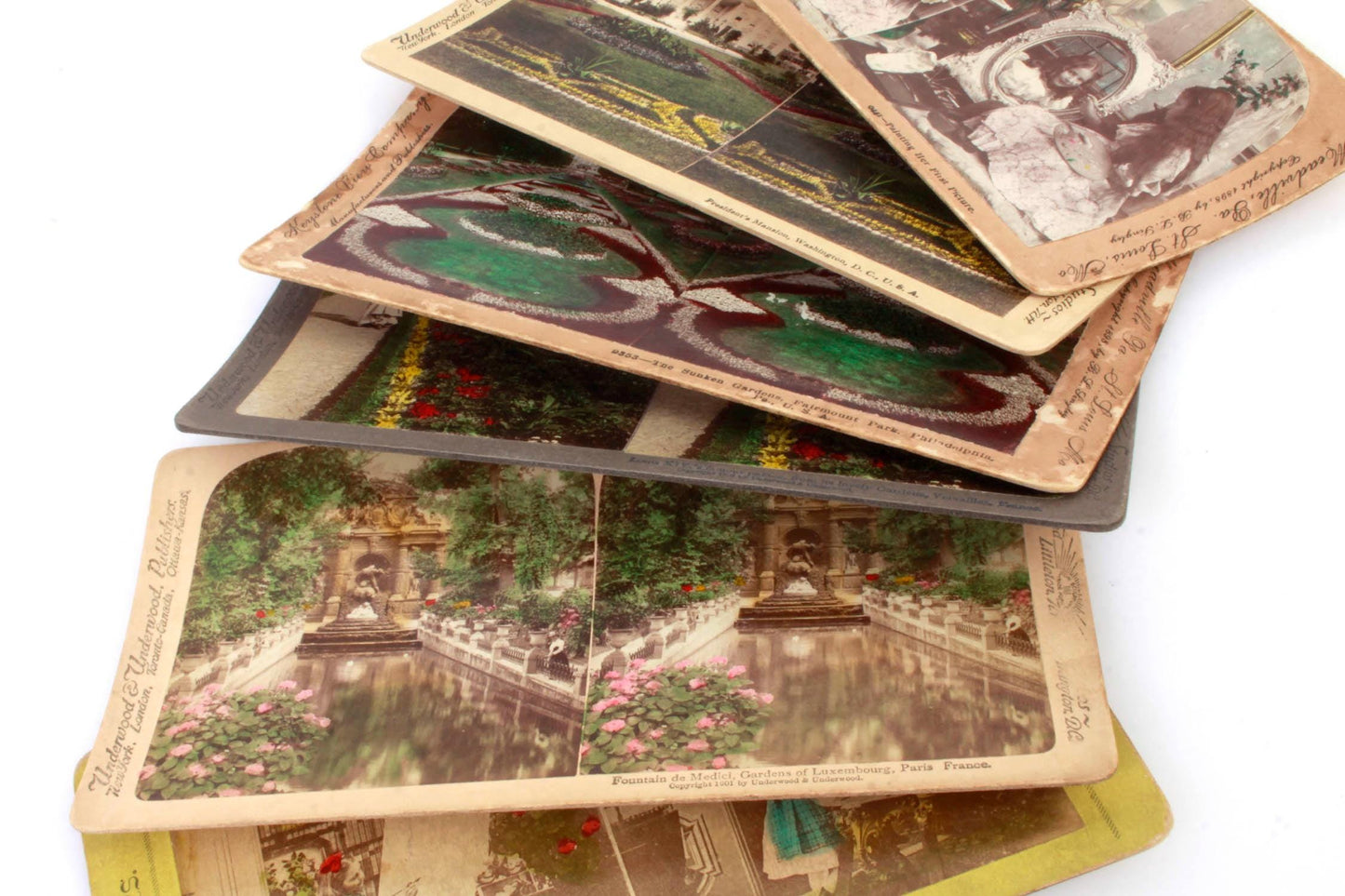 Stereoview Cards, Lot of 6, Hand Colored.