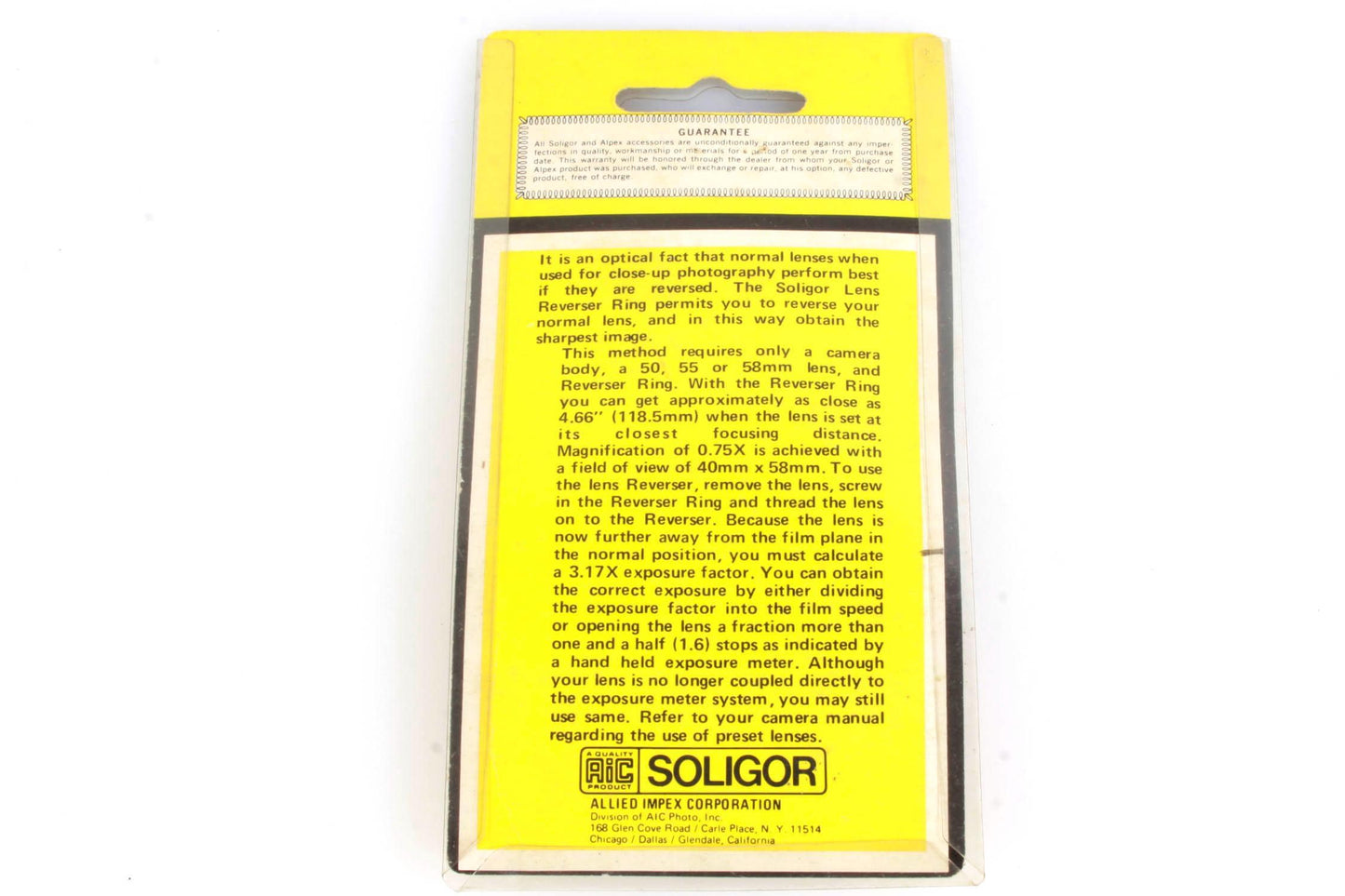 Soligor Lens Reverser Ring for Miranda Cameras 55mm