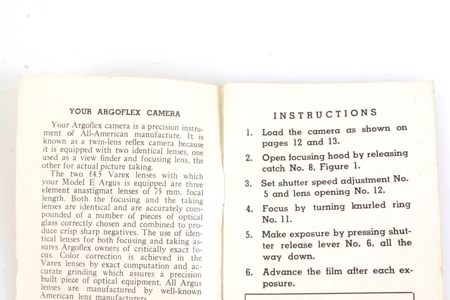 Argus Argoflex Model E Instruction Book