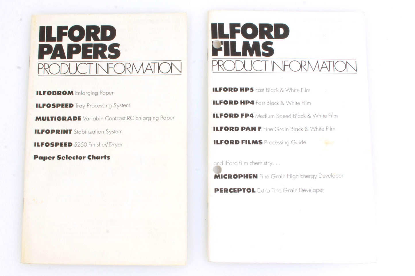 Various Ilford Product Guides