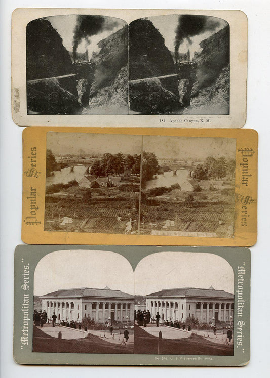 Antique Stereoviews Lot of Five, Various Views, Wood Duck, Italy, Train