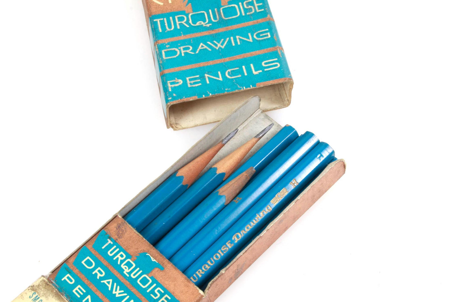 Vintage Turquoise Drawing Pencils and Graphite with Mechanical Pencil