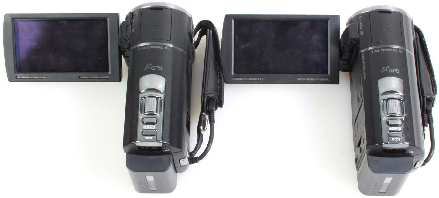 2 Sony High Def Handycams w/ Batteries, Cords, Chargers, Case