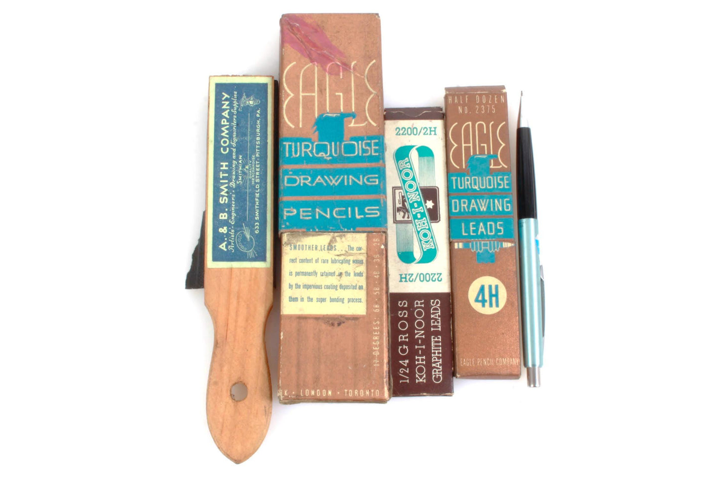 Vintage Turquoise Drawing Pencils and Graphite with Mechanical Pencil