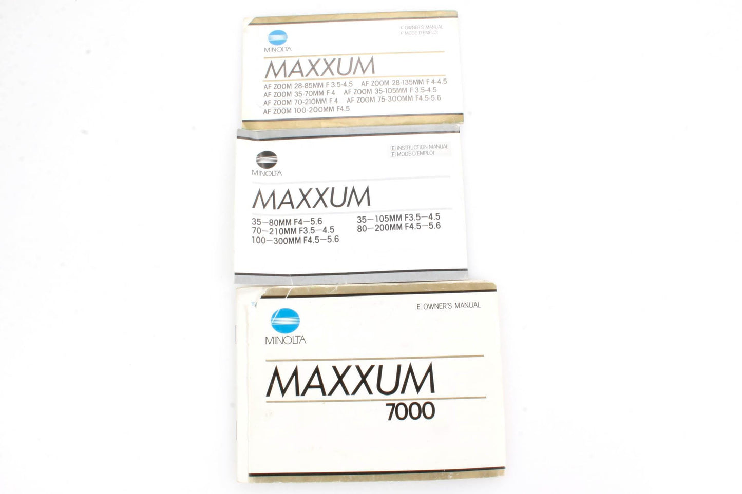 Minolta Maxxum 7000 Camera Manual and Lens Booklets